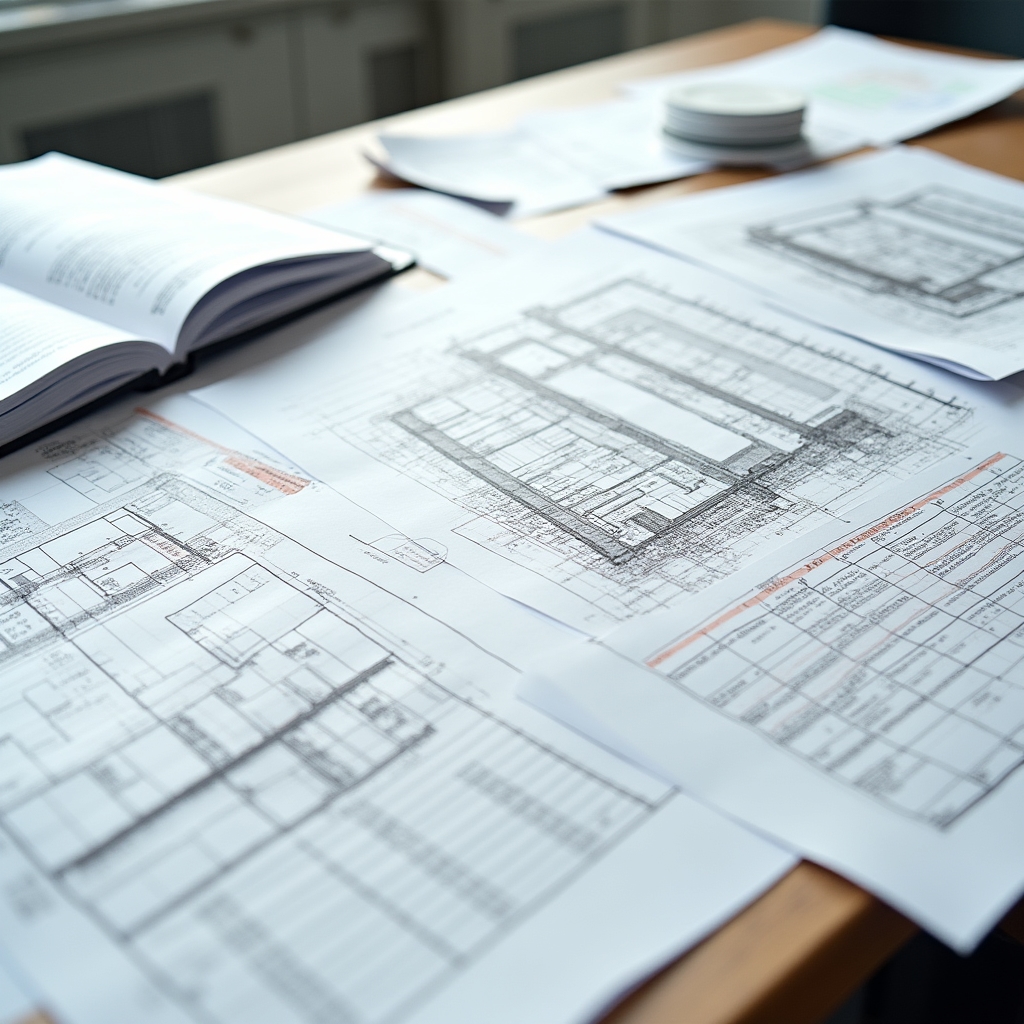 Complete set of real architectural project documentation including plans, sections, and specifications